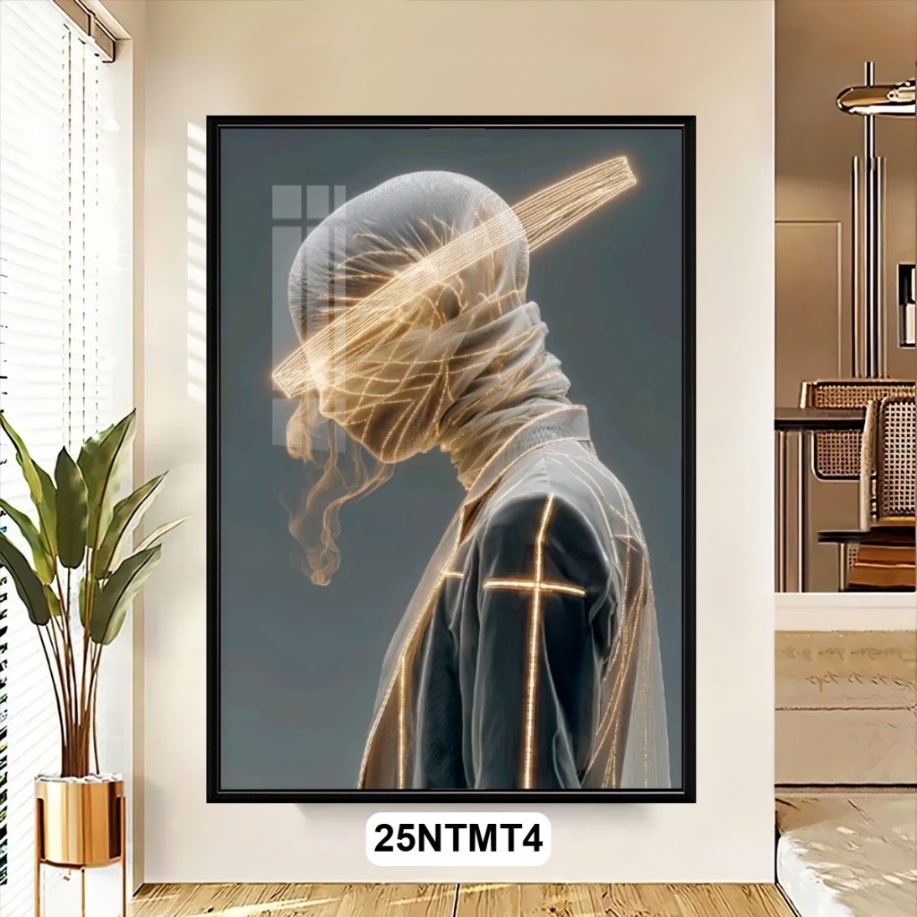 Tranh Nghệ Thuật Siêu Thực Tương Lai Tráng Gương Có Khung – Hình Tượng Con Người Và Vũ Trụ, Decor Phòng Khách Hiện Đại