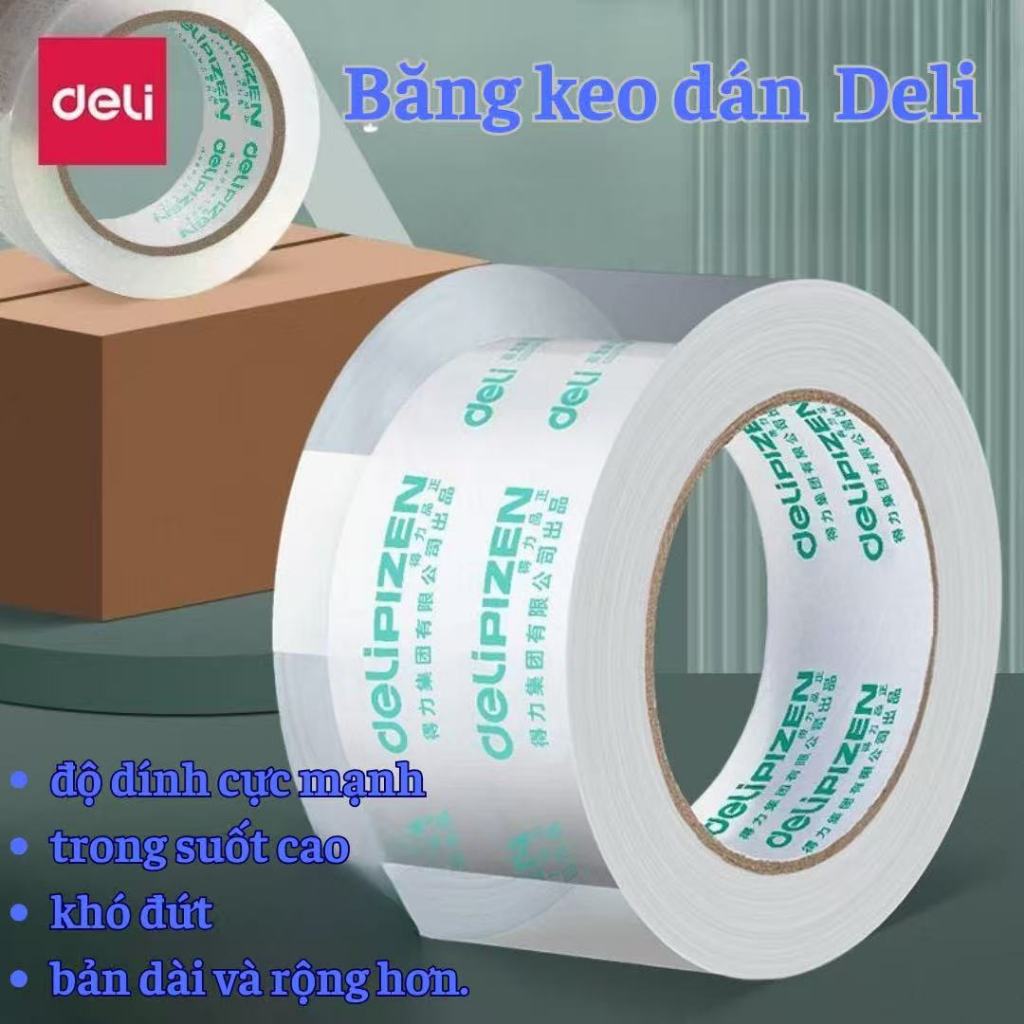 Băng Keo Trong Đóng Hàng Deli 60mm x 100y x 50µm Trong Suốt  Chống Thấm / Lõi Siêu Mỏng / Siêu Dính