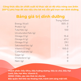 Dầu chiên xào cho bé Mămmy 100ml bổ sung Omega-3, Vitamin E, giữ trọn vẹn dinh dưỡng,chịu nhiệt tới 200 độ C