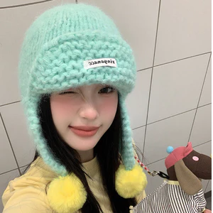 Mũ Len Cute Có Quả Bông 4 Màu Siêu Dễ Thương – Mũ Giáng Sinh Hàn Quốc Cho Nữ, Giữ Ấm Cực Xinh