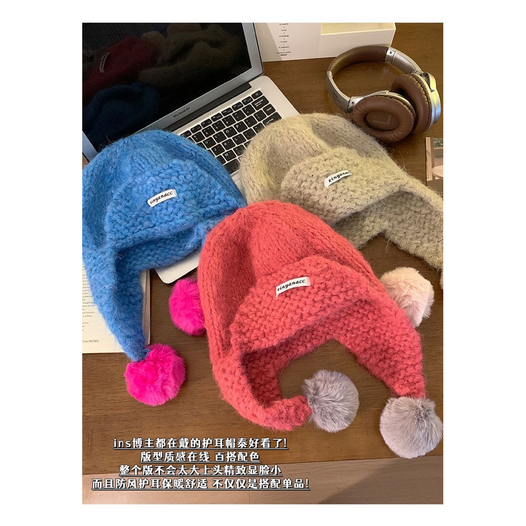 Mũ Len Cute Có Quả Bông 4 Màu Siêu Dễ Thương – Mũ Giáng Sinh Hàn Quốc Cho Nữ, Giữ Ấm Cực Xinh
