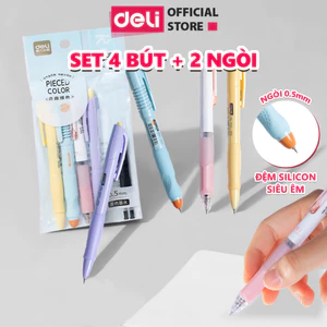 Set Bút Gel Deli Ngòi ST 0.5mm Mực Đen Nhanh Khô Viết Trơn Tru Mực Ra Đều Có Thể Thay Ngòi