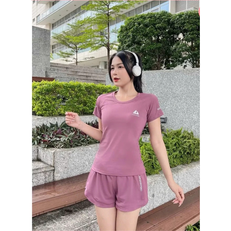 Bộ tập thể thao nữ, quần 2 lớp có túi áo cộc chất thun co dãn, Pickleball, chạy bộ, erobic...