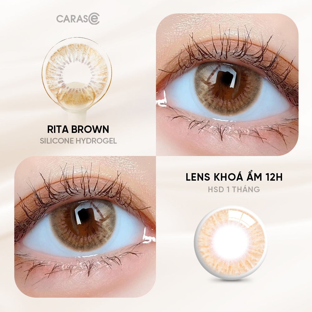 [1 chiếc] Kính áp tròng khoá ẩm 12H 1 Tháng Màu Nâu CARASE, Lens cận RITA BROWN