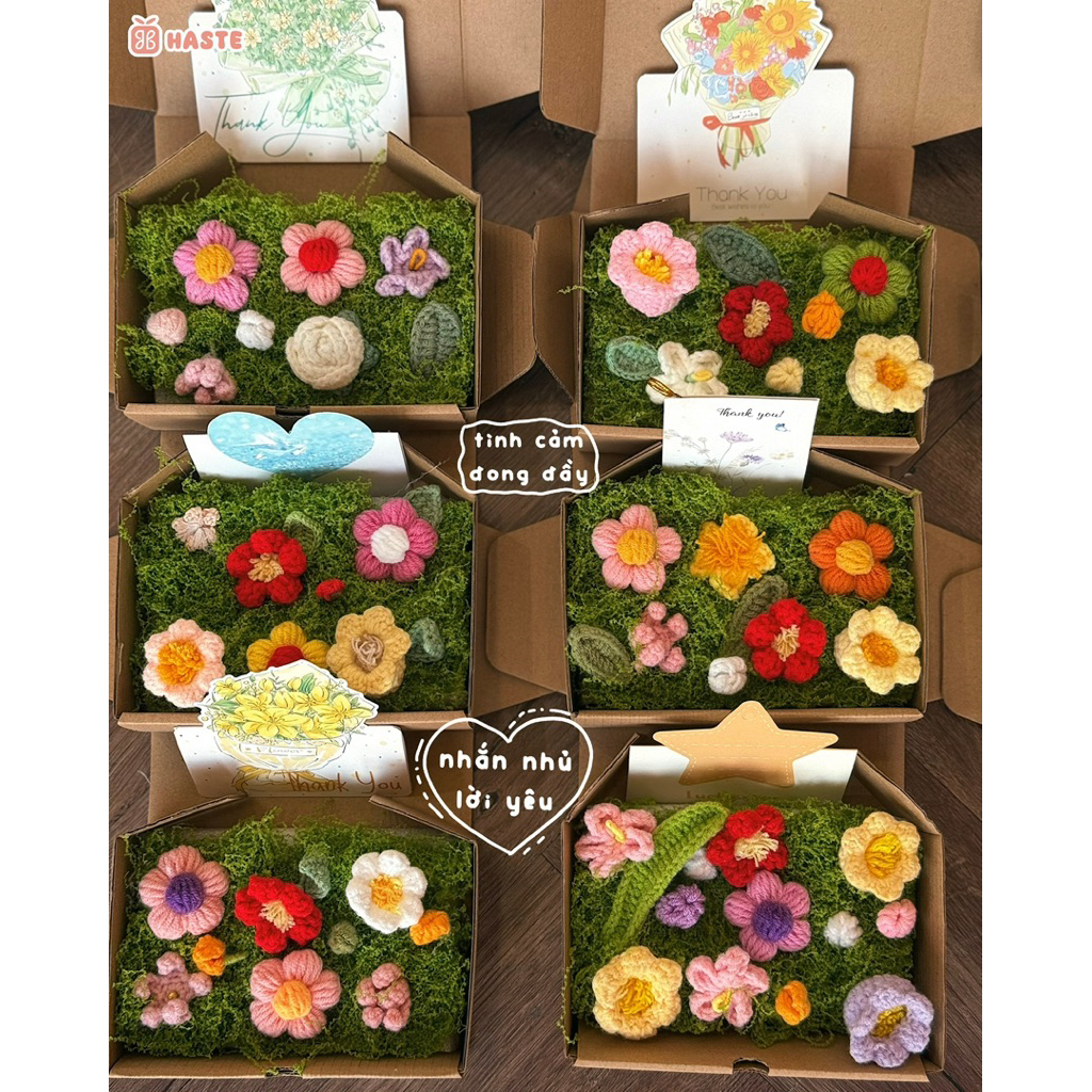 Set Hộp Quà Bằng Len Vườn Hoa Nhỏ Xíu Flower Garden Tặng Bạn Gái Phụ Nữ Việt Nam Dễ Thương Thủ Công Handmade