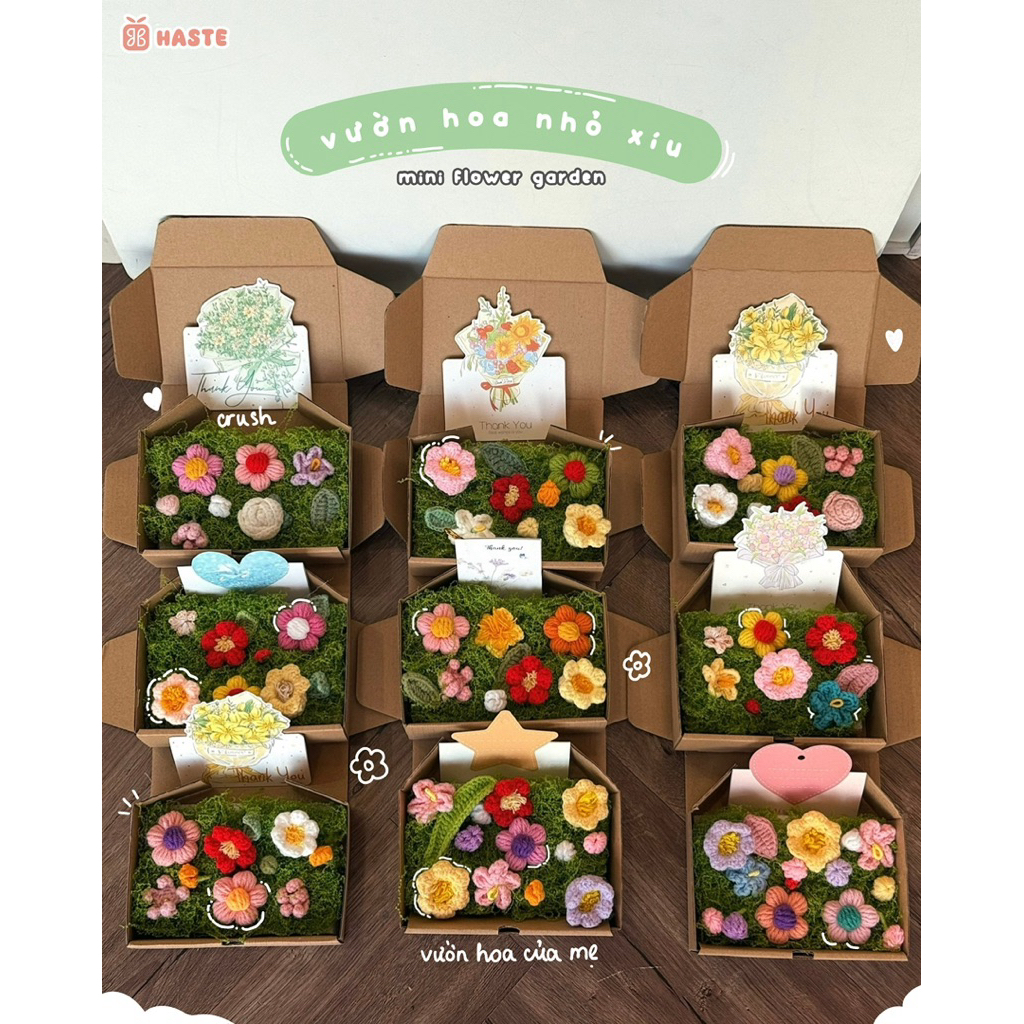 Set Hộp Quà Bằng Len Vườn Hoa Nhỏ Xíu Flower Garden Tặng Bạn Gái Phụ Nữ Việt Nam Dễ Thương Thủ Công Handmade