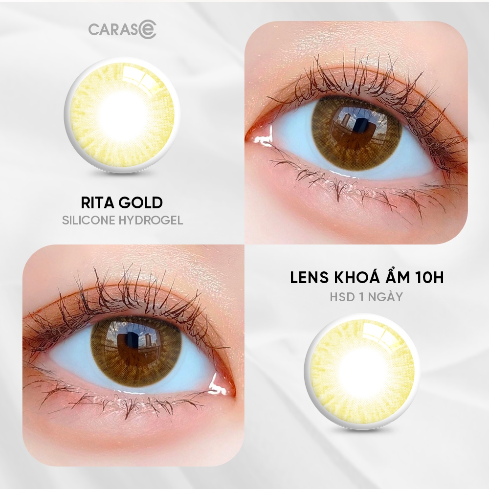 [1 chiếc] Kính áp tròng khoá ẩm 1 Ngày Màu Nâu Vàng CARASE, Lens RITA GOLD