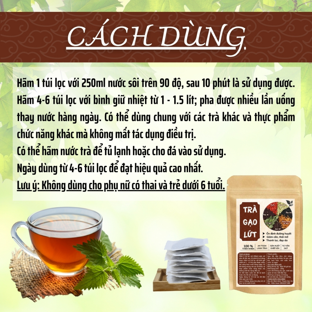 HÒA BÌNH ORGANIC -Trà Túi Lọc Gạo Lứt Ngũ Vị- Thanh nhiệt, Thanh lọc, Giảm cân - Bịch 50 lọc