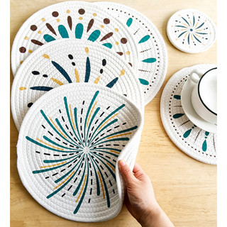 Tấm Lót Ly, Nồi Phong CÁch Bắc Âu - Miếng Lót Vải Cotton Decor Bàn Ăn Hoa Văn Phong Cách Bắc Âu