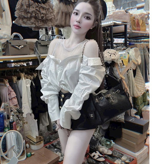 Sơ Mi Thiết Kế Trễ Vai Phối Lưới ĐÁ SÁNG Bling Bling Hót Chảnh