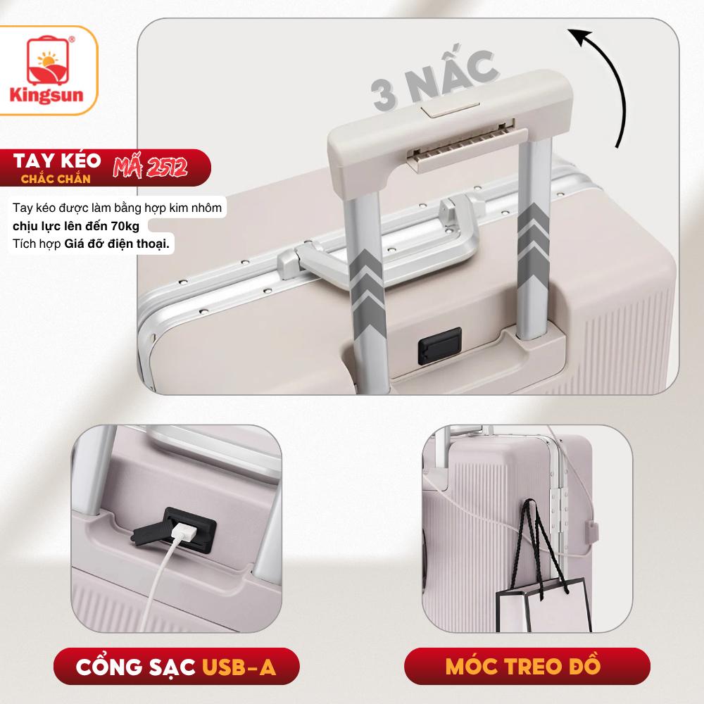 Vali Khung Nhôm Khóa Sập 2512 Kingsun Size 20/24/28 Cao Cấp Bảo Hành 5 Năm