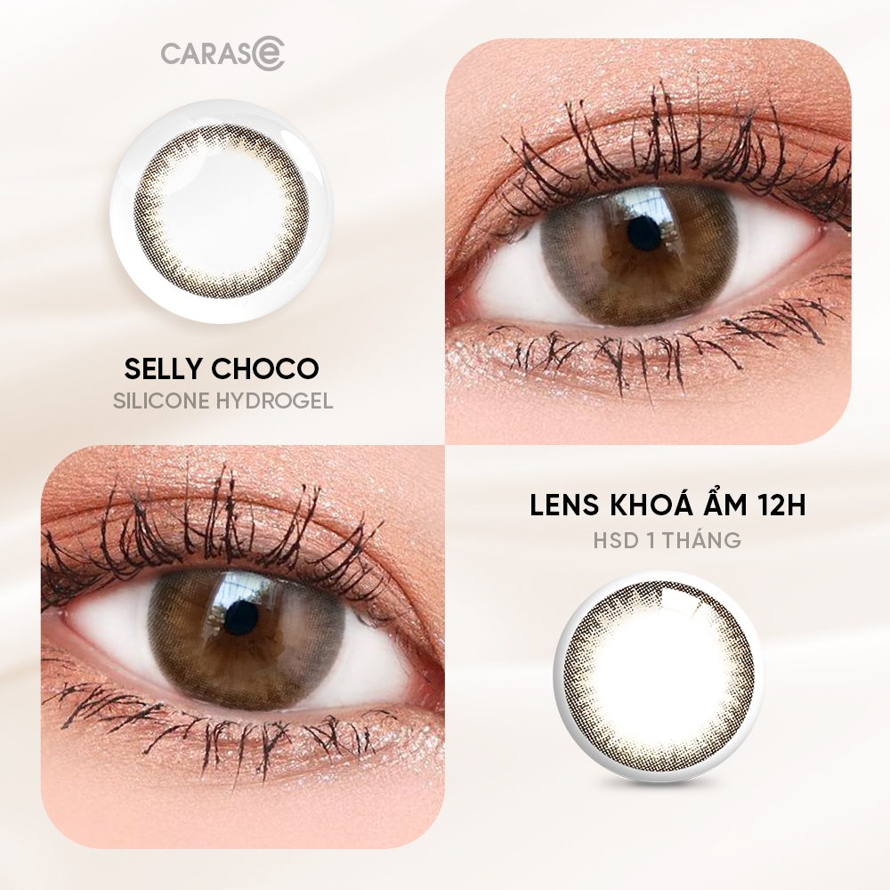 [1 Chiếc] Kính áp tròng khoá ẩm 12H 1 Tháng Màu Nâu CARASE, Lens cận SELLY CHOCO