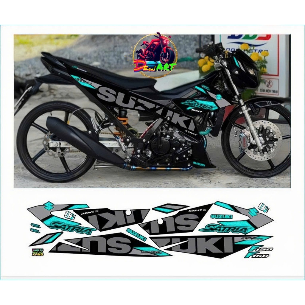 Tem rời SATRIA F150 cao cấp chất liệu in màu trắng sữa in 3 lớp chống nước không phai màu,