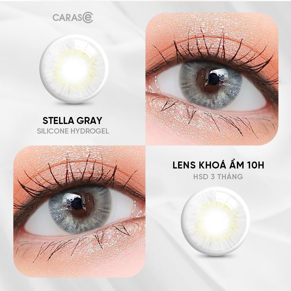 [1 chiếc] Kính áp tròng khoá ẩm 10H 3 Tháng Màu Xám CARASE, Lens cận STELLA GRAY