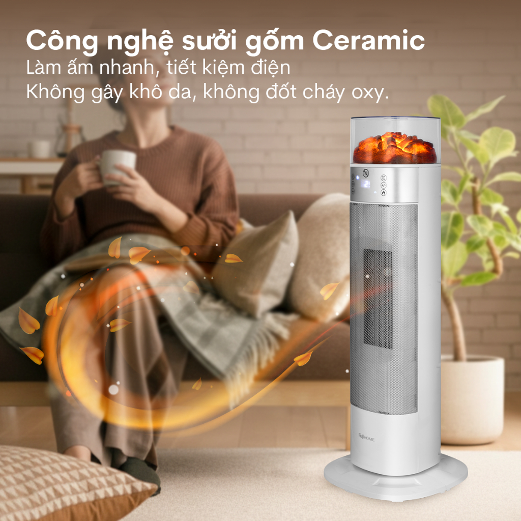 Máy sưởi ấm Nhập Khẩu FUJIHOME FH3100E chính hãng, quạt sưởi gốm phòng ngủ tiết kiệm điện mùa đông