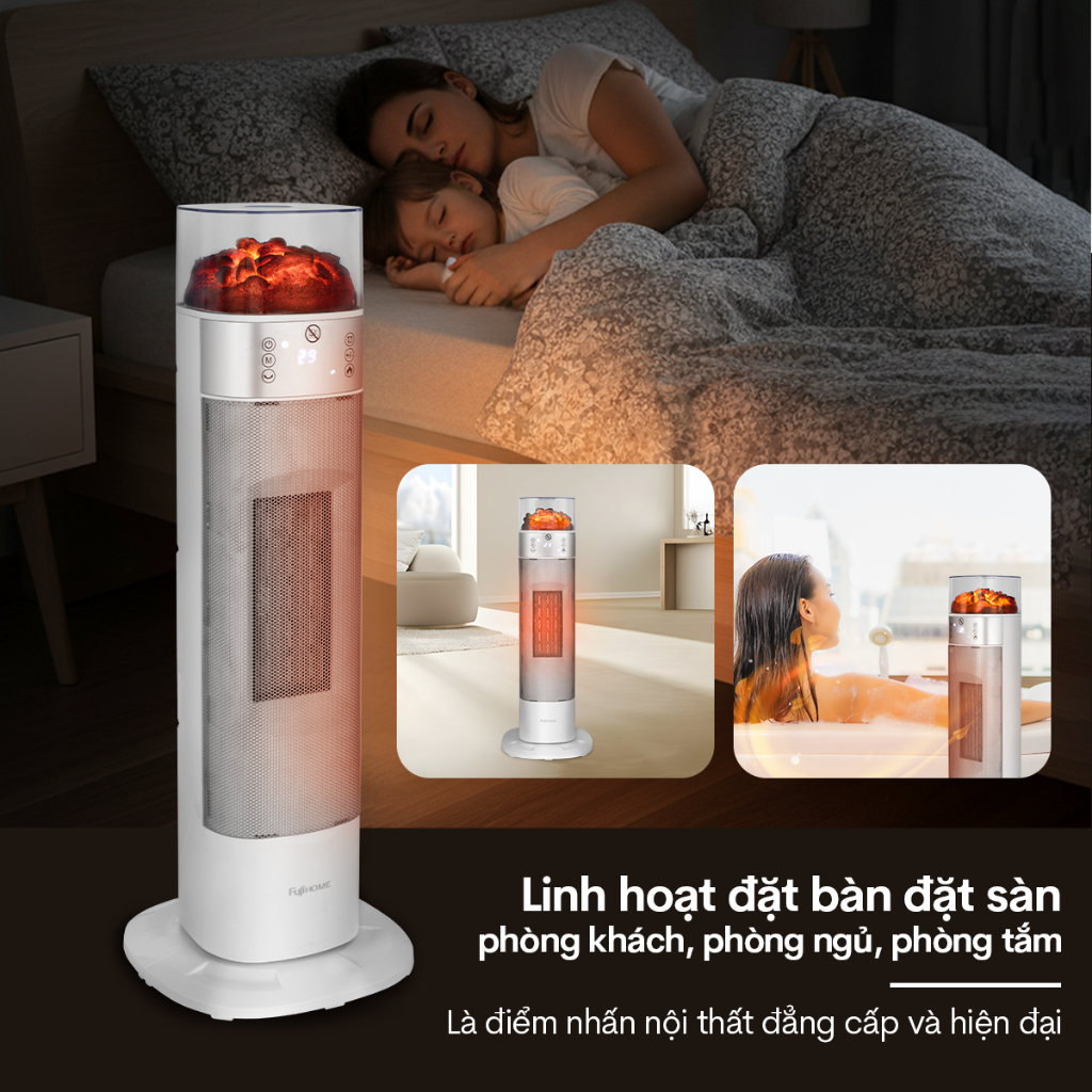 Máy sưởi ấm Nhập Khẩu FUJIHOME FH3100E chính hãng, quạt sưởi gốm phòng ngủ tiết kiệm điện mùa đông