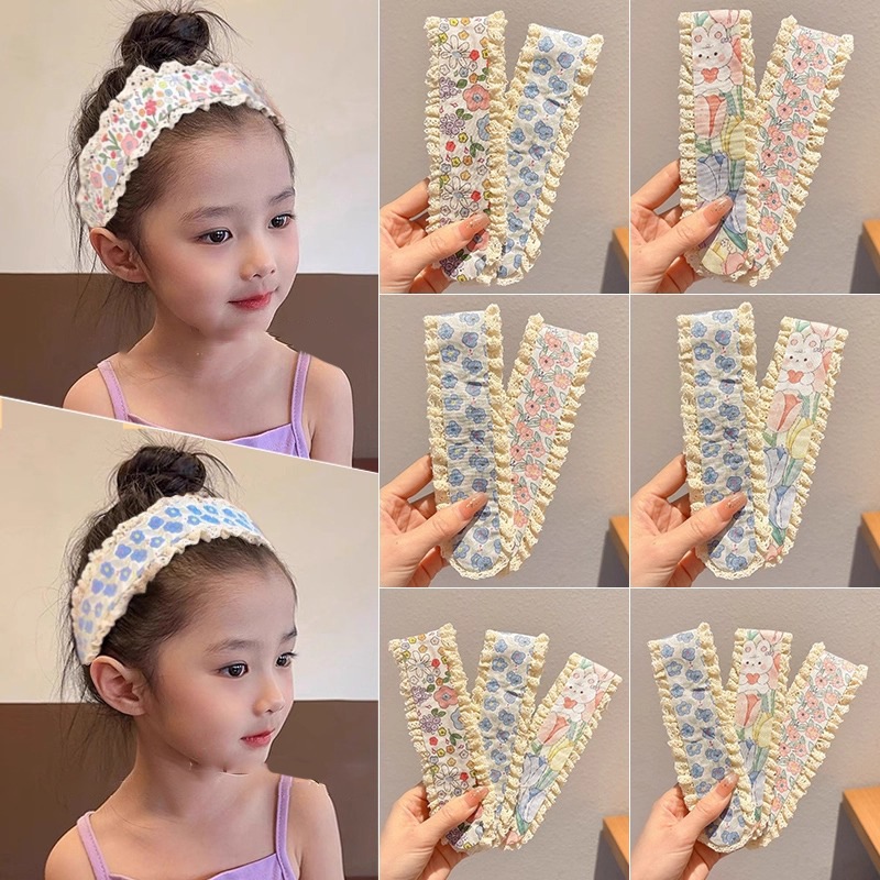 Miếng Dán Tóc Mái Dáng Dài 34x5cm Viền Ren Nhiều Họa Tiết, Băng Đô Vải Dạng Dán Chống Rơi Tóc