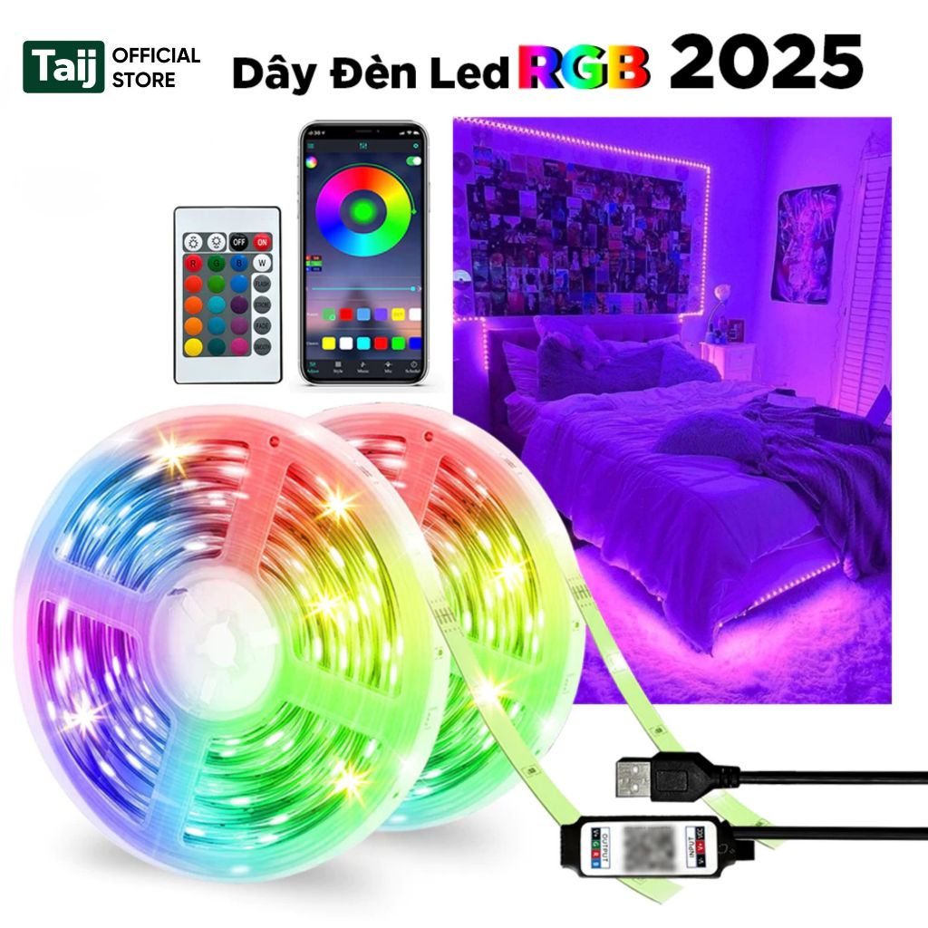 Dây LED RGB 16 Triệu Màu, Kết Nối USB 5V, Siêu Sáng, Điều Khiển Qua Ứng Dụng Bluetooth, Dải đèn 3535