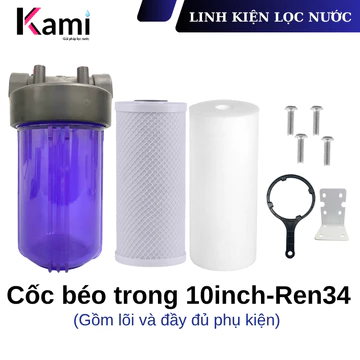Bộ Cốc Lọc Nước Béo Trong 10 Inch Ren 34 Kèm 3 Lõi Thô Và Phụ Kiện Đầy Đủ – Lọc Đầu Nguồn, Lọc Nước Máy Sinh Hoạt