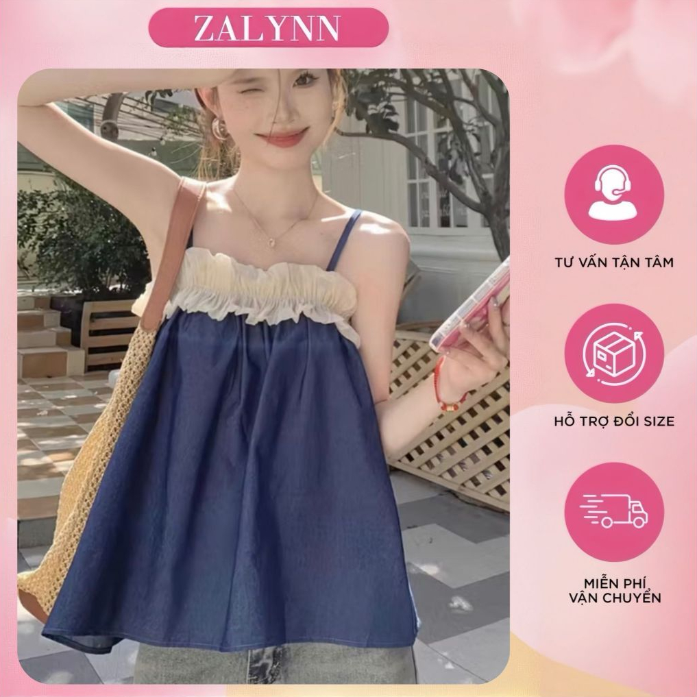 Áo hai dây nữ phối tơ bèo ngực phong cách tiểu thư xinh xắn chất vải đũi mềm - SM39 ZALYNN.