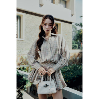 Đầm Ngắn The Checked Shirt Neck, Chất Vải Sọc Cotton Thoải Mái ,WDN138 SOME HOW STORE