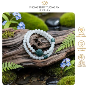Vòng tay Đá Phỉ Thúy Tự Nhiên Quấn 2 – Mix Charm Cỏ Bốn Lá Và Lu Lam Ngọc, Tăng Vượng Khí