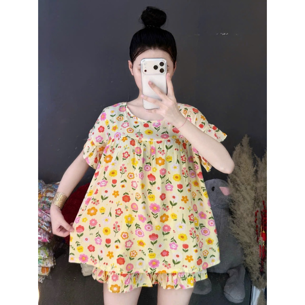 Set Bộ Đùi Tole Lanh Tay Bèo Quần Đùi Mặc Nhà Mịn Mát - HN CLOSET