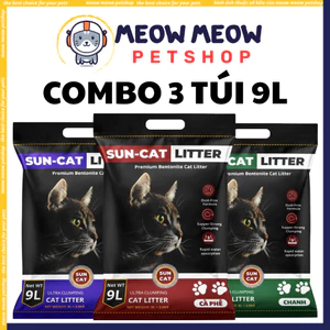 [COMBO 3 TÚI 9L] Cát mèo SUNCAT Cao Cấp Túi 9L. Cát vệ sinh cho mèo Suncat thấm hút, khử mùi, ít bụi