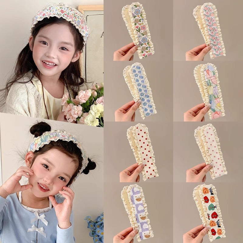 Băng Đô Nữ Dán Giữ Tóc 34x4cm Chất Liệu Vải Phối Ren, Băng Đô Hoa Nhiều Màu Sắc Kiểu Dáng Ngọt Ngào
