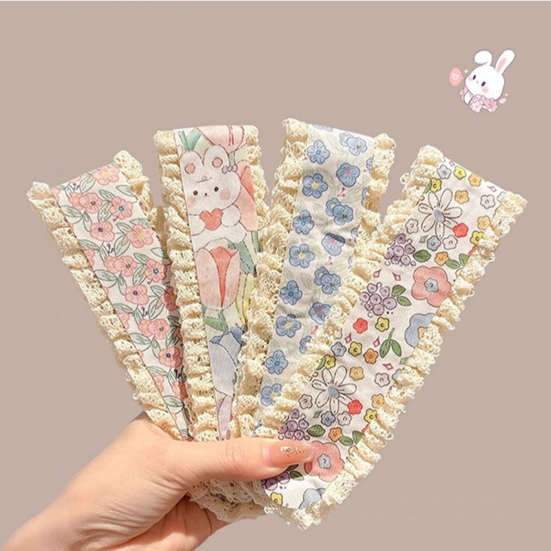 Băng Đô Nữ Dán Giữ Tóc 34x4cm Chất Liệu Vải Phối Ren, Băng Đô Hoa Nhiều Màu Sắc Kiểu Dáng Ngọt Ngào
