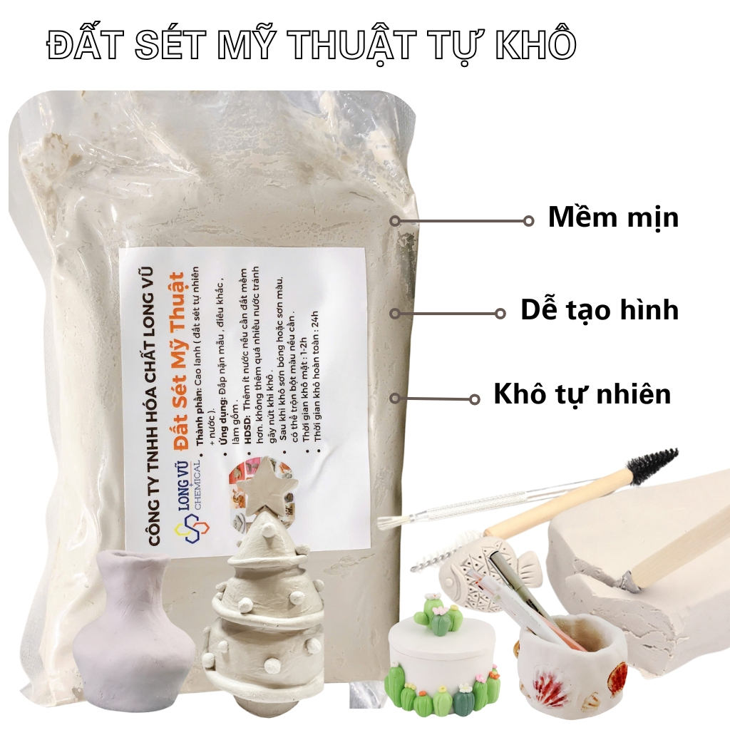 Đất Sét Tự Khô, Đất Sét Mỹ Thuật Tạo Hình Điêu Khắc, Làm Móc Khóa, Đồ Decor Trang Trí Không Cần Nung