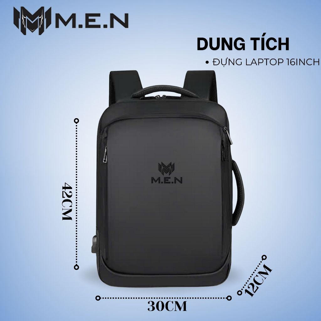 Balo chống sốc laptop chống nước 3 chức đa năng có sạt USB ATRIC Full đen M.E.N H1991
