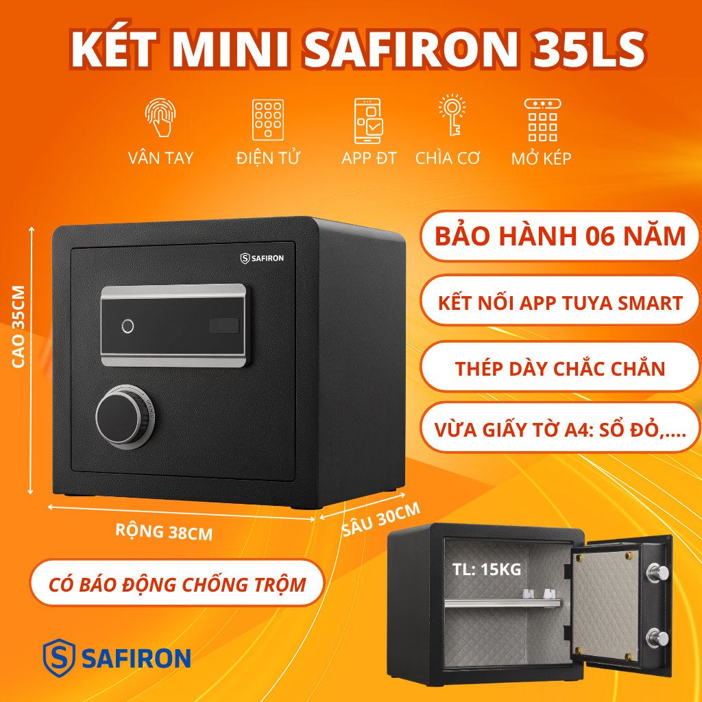 [BH 6 NĂM] Két Mini Thông Minh Safiron 35LS Kết Nối APP Điện Thoại