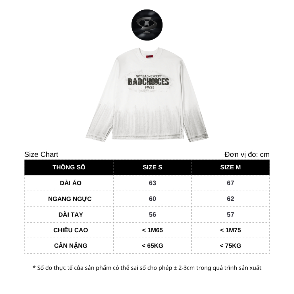 Bad Choices | Áo thun tay dài DirtyWhite vải cotton form boxy