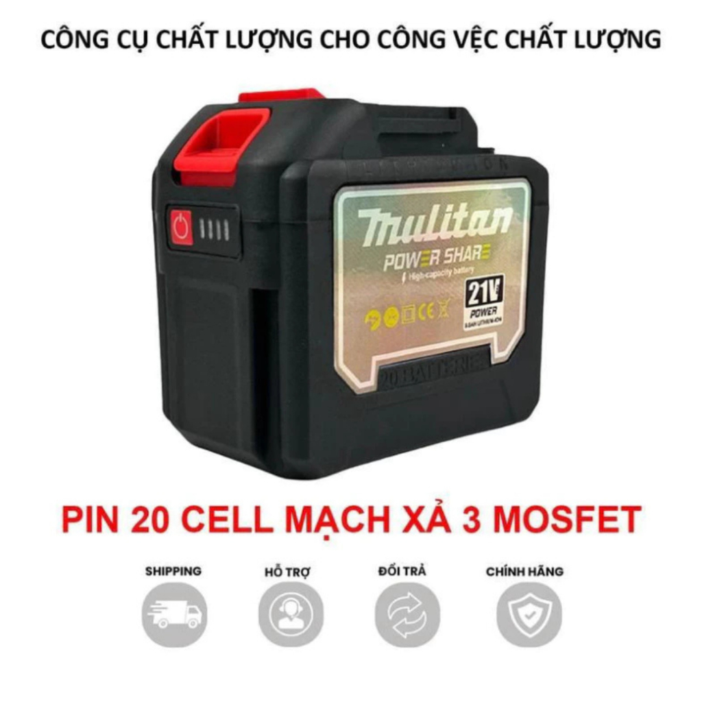 COMBO 2 Pin 20 Cell MULITAN Chân Pin Phổ Thông M21 có đèn LED báo Pin, Pin Máy Khoan, sử dụng chân Pin Phổ Thông Makita