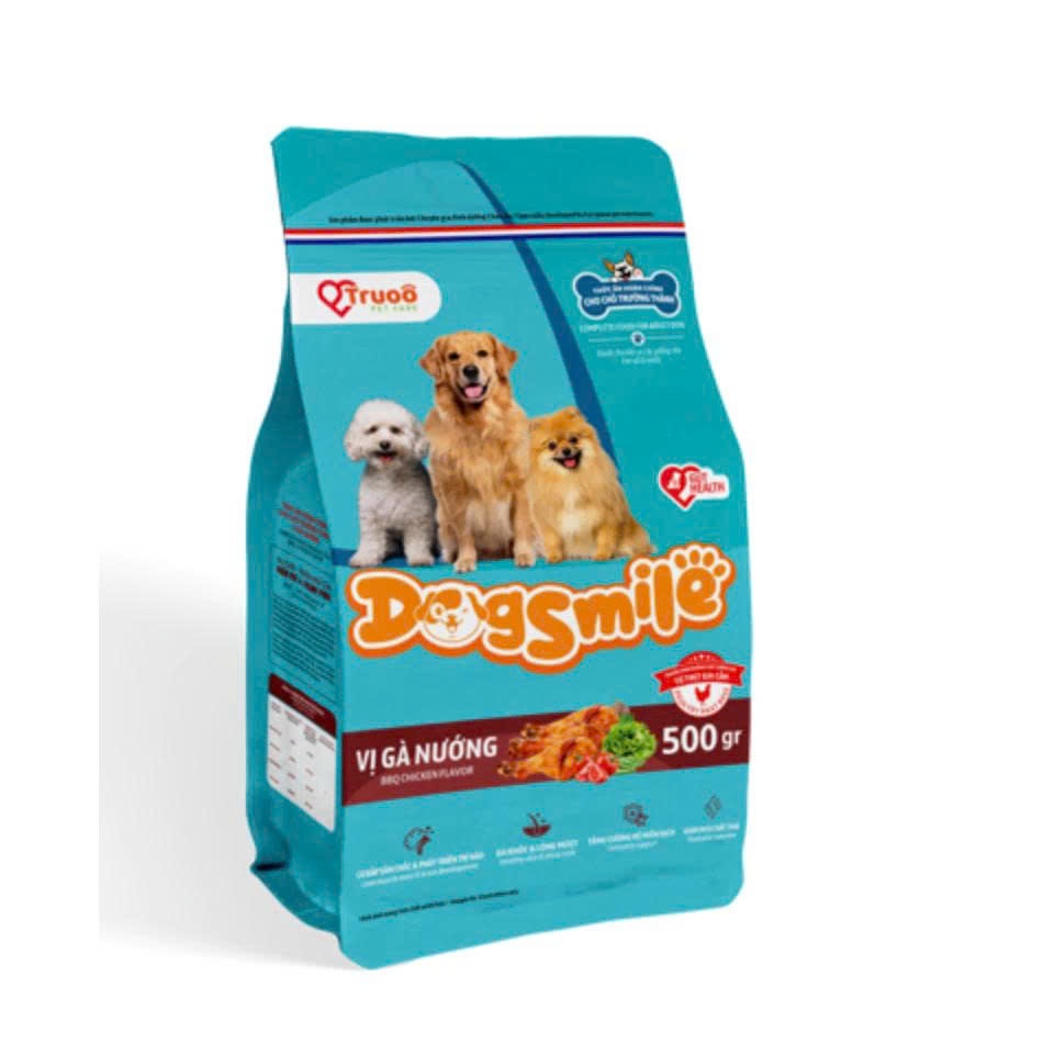 Thức ăn cho chó trưởng thành vị gà nướng & bò DogSmile 500G seal, thức ăn hạt cho chó vị gà nướng