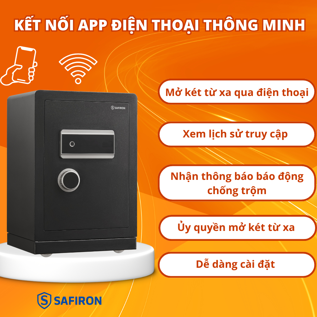 [BH 6 NĂM] Két Sắt Thông Minh Safiron 60LS Kết Nối APP Điện Thoại