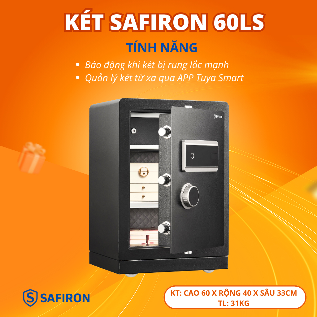 [BH 6 NĂM] Két Sắt Thông Minh Safiron 60LS Kết Nối APP Điện Thoại