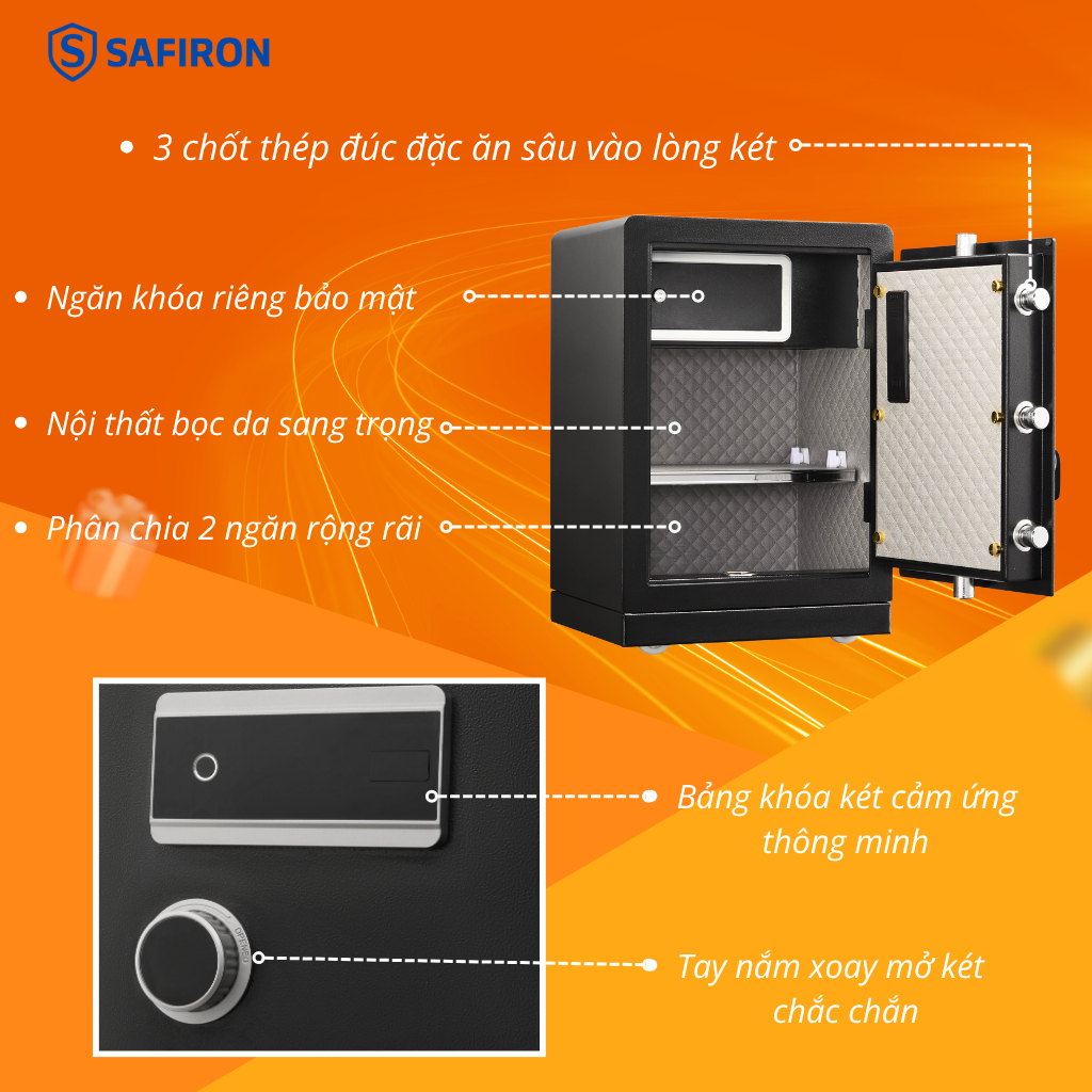 [BH 6 NĂM] Két Sắt Thông Minh Safiron 60LS Kết Nối APP Điện Thoại