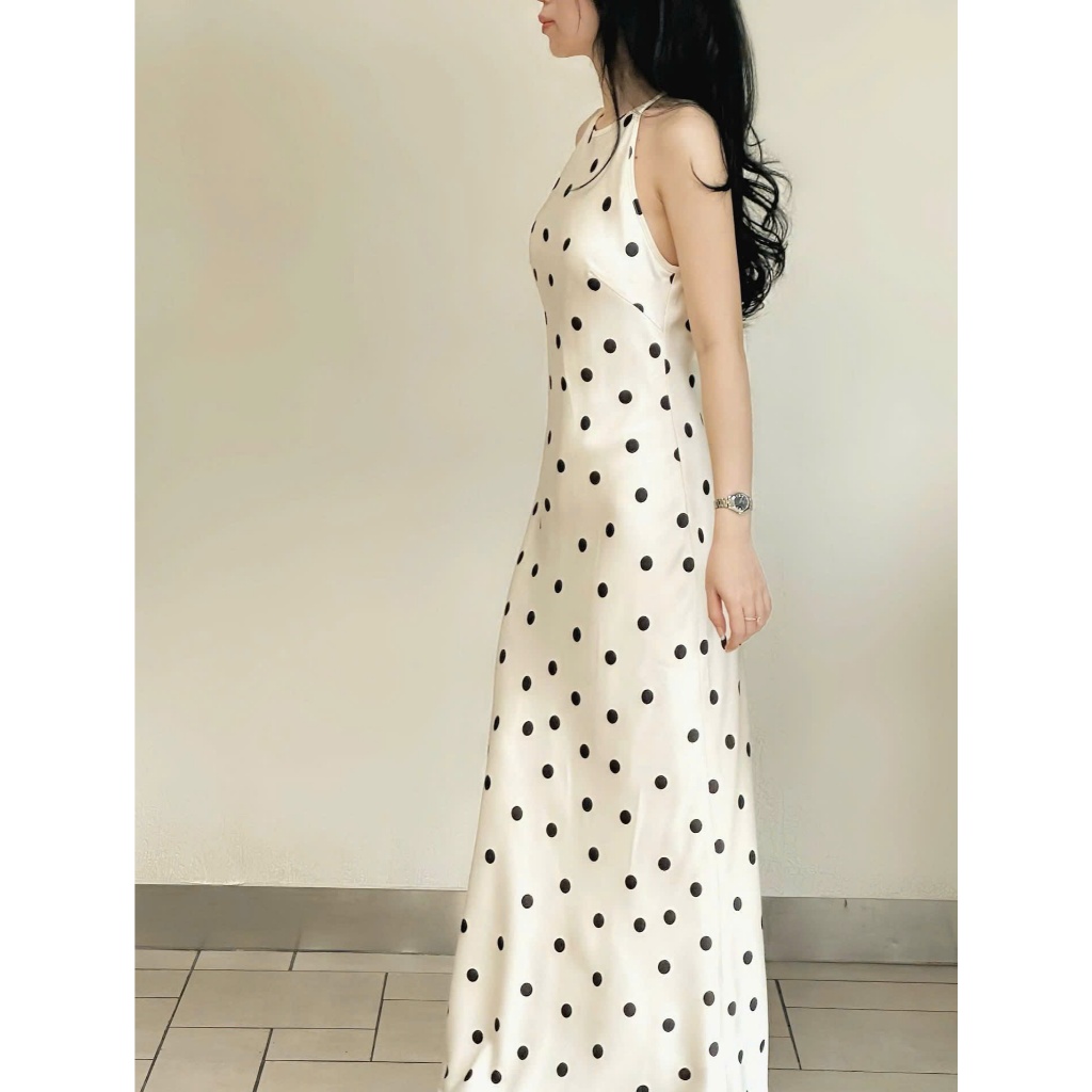 Váy Cổ Yếm Dáng Dài Chấm Bi Form Chữ A Chiết Eo Nhẹ PASISH DRESS Chất Liệu Lụa Mềm Cao Cấp SAN Clothings - P160