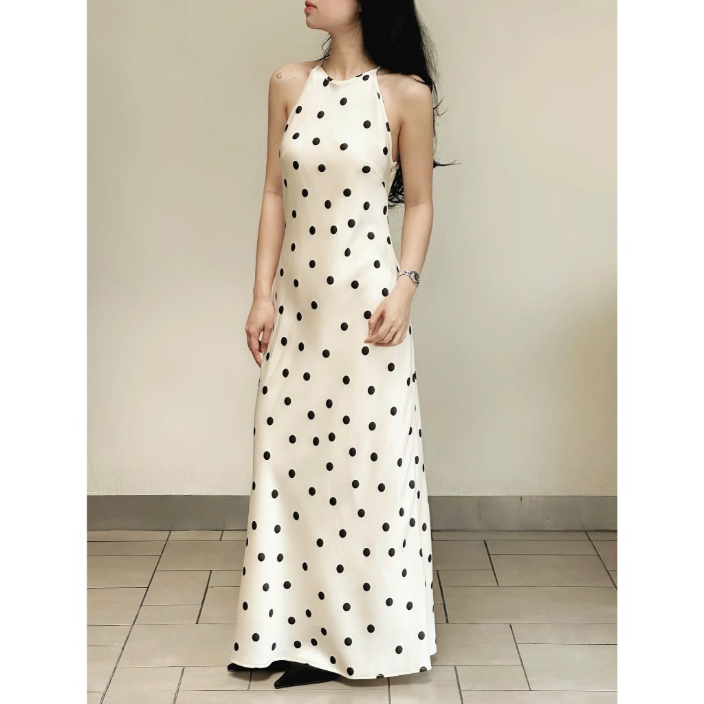 Váy Cổ Yếm Dáng Dài Chấm Bi Form Chữ A Chiết Eo Nhẹ PASISH DRESS Chất Liệu Lụa Mềm Cao Cấp SAN Clothings - P160