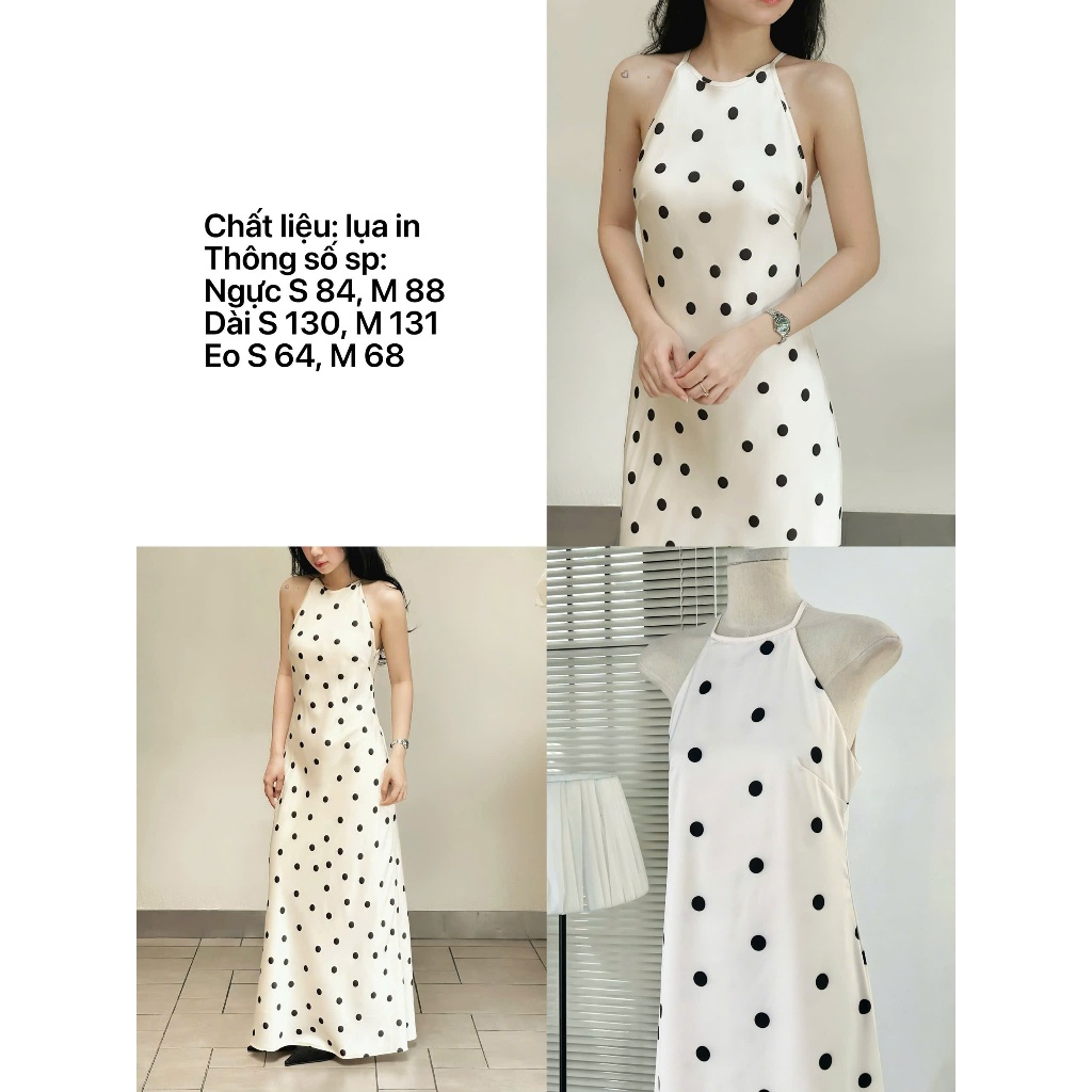 Váy Cổ Yếm Dáng Dài Chấm Bi Form Chữ A Chiết Eo Nhẹ PASISH DRESS Chất Liệu Lụa Mềm Cao Cấp SAN Clothings - P160