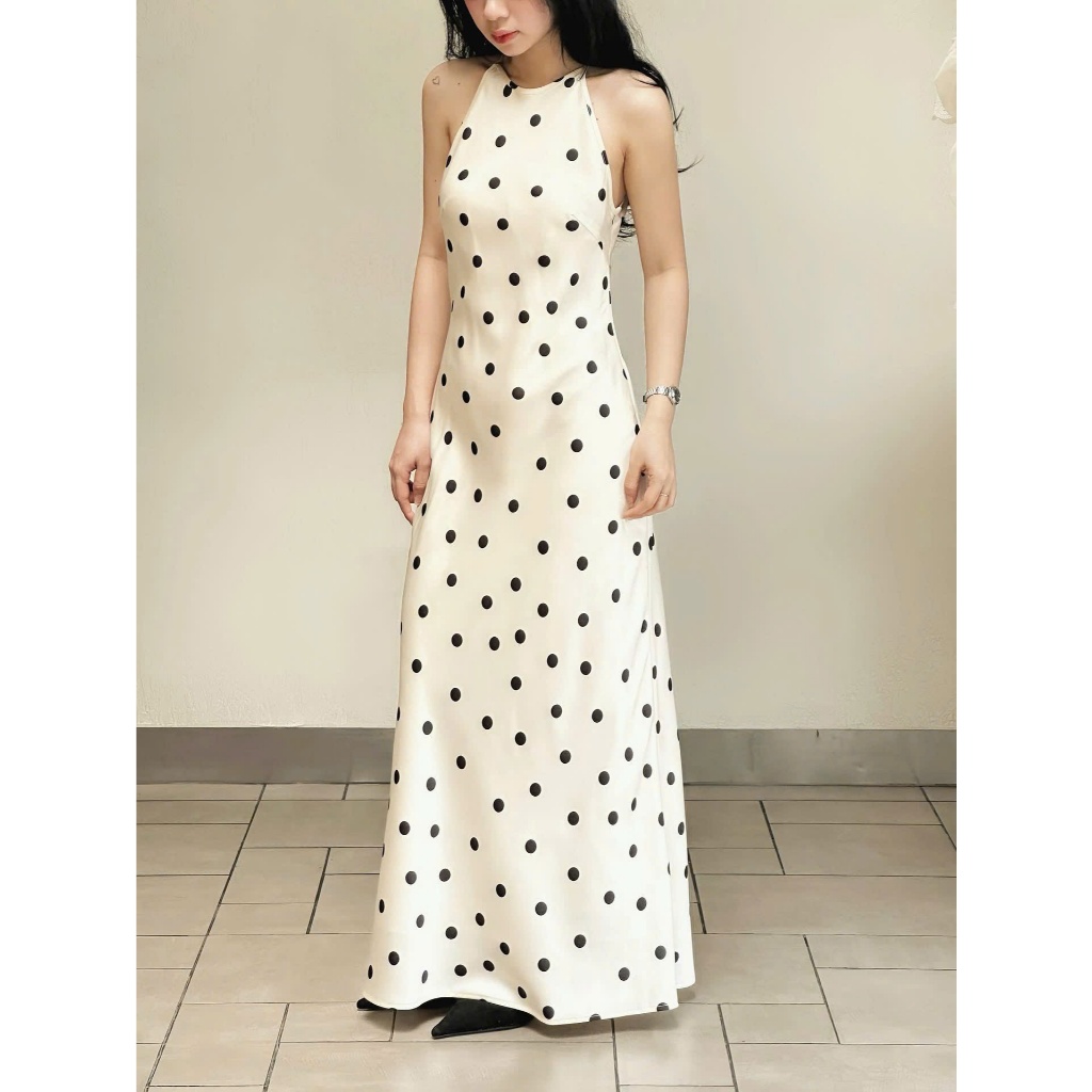 Váy Cổ Yếm Dáng Dài Chấm Bi Form Chữ A Chiết Eo Nhẹ PASISH DRESS Chất Liệu Lụa Mềm Cao Cấp SAN Clothings - P160