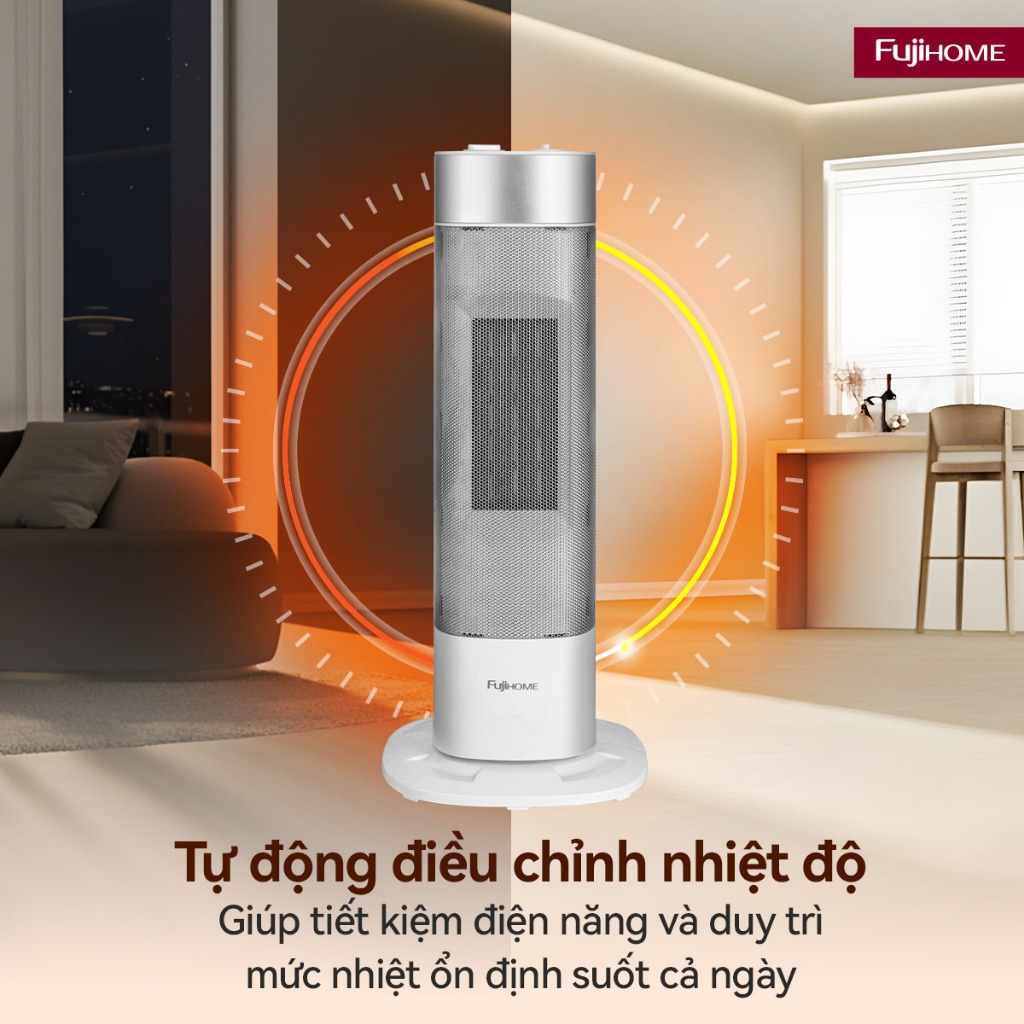 Máy Sưởi Gốm Ceramic Nhập Khẩu FUJIHOME 2000W FH3100, quạt sưởi không đốt oxy làm ấm cực nhanh, heater phòng ngủ