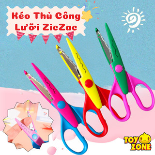 Kéo Thủ Công Lưỡi ZicZac Bằng Sắt, Đầu Tròn An Toàn Cho Người Sử Dụng- 6 Mẫu Kéo Cắt Họa Tiết Trang Trí Thiệp, Sổ, Album