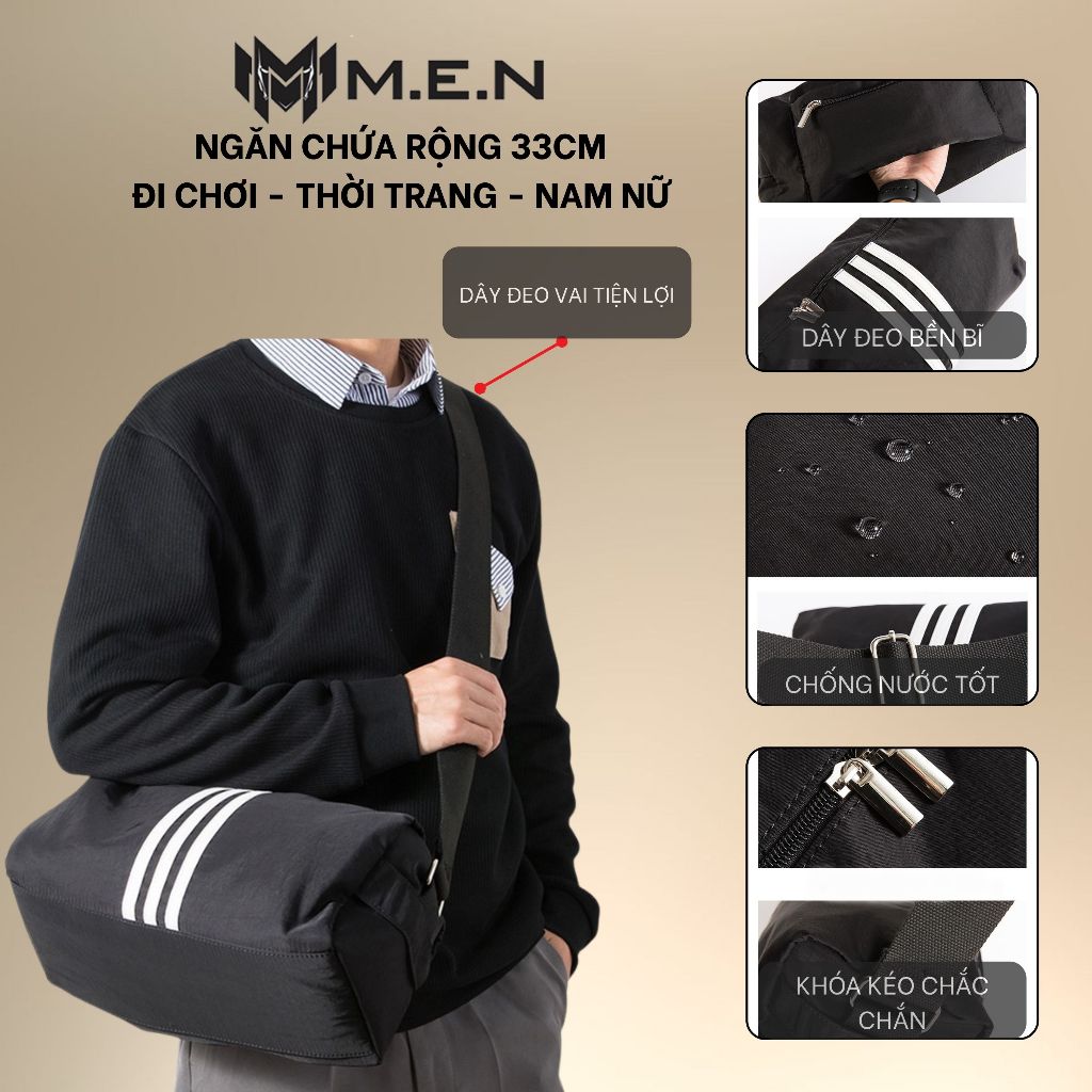 Túi đeo vai gối hình chữ nhật đường phố M.E.N 3 sọc lớn D2 và 3 sọc nhỏ D1 chống sốc [KHUYẾN MÃI]