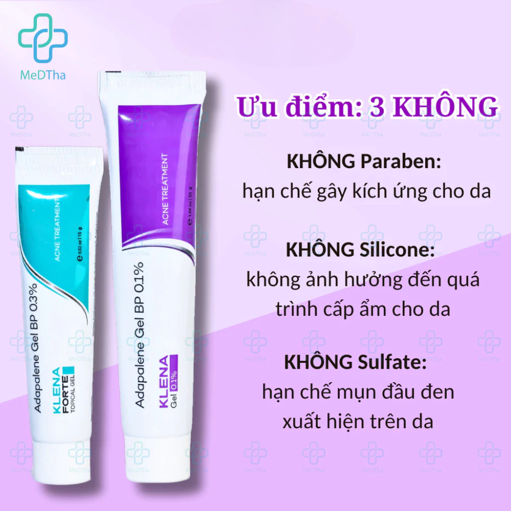 Gel Giảm Mụn Klena Forte 0.1% 0.3% Adapalene Gel hỗ trợ giảm mụn ẩn, mụn trứng cá, mờ thâm dưỡng ẩm
