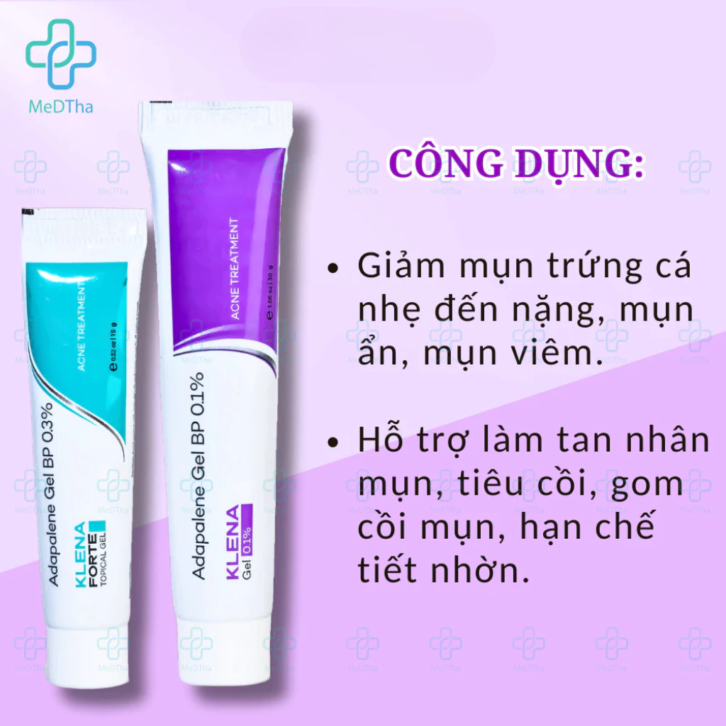 Gel Giảm Mụn Klena Forte 0.1% 0.3% Adapalene Gel hỗ trợ giảm mụn ẩn, mụn trứng cá, mờ thâm dưỡng ẩm