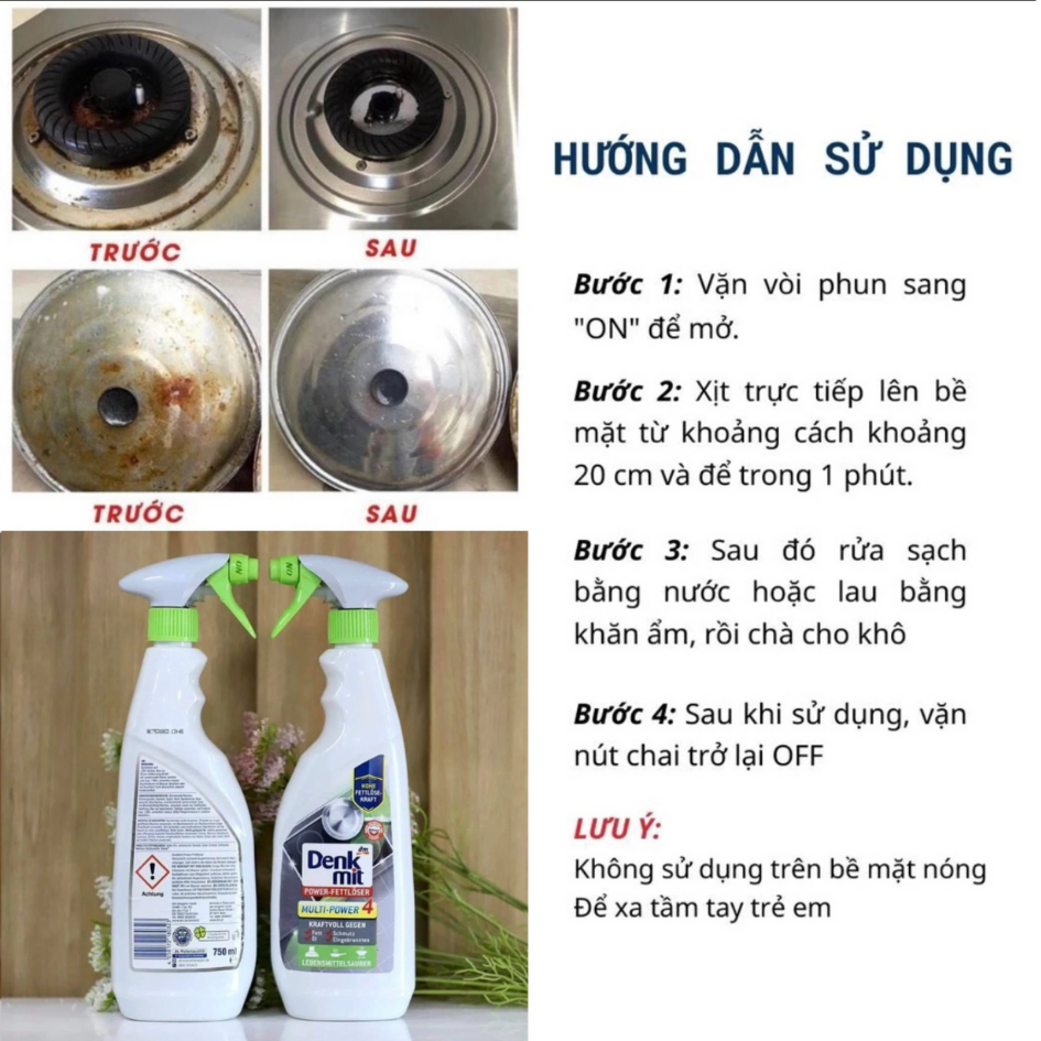 Chai xịt tẩy rửa bếp đa năng Denkmit Power-Fettlöser Multi-Power 4 750ml hàng Đức Chính Hãng