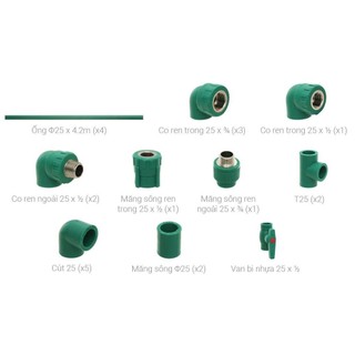Bộ tặng phẩm năng lượng mặt trời gồm ống nước và phụ kiện PPR phi 25